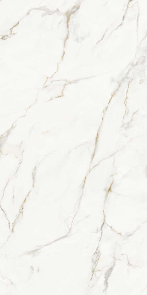 Calacatta Oro porcelain slab — creamy white with warm gold and soft grey veining
